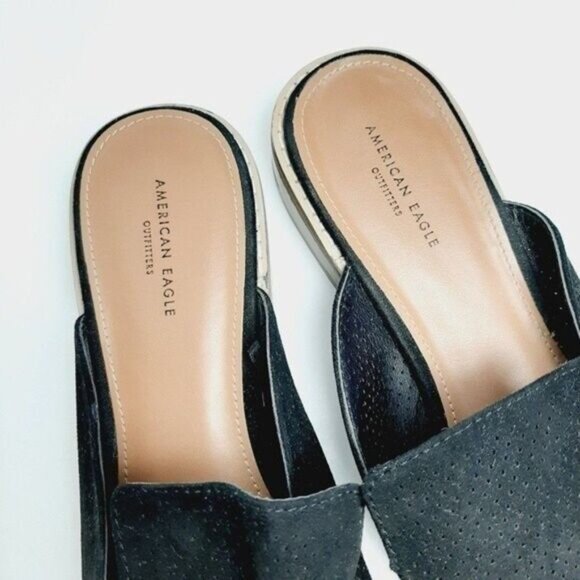 AEO American Eagle Flat slip-on Shoes Mules Black Faux Suede Sz 9 - Picture 11 of 13